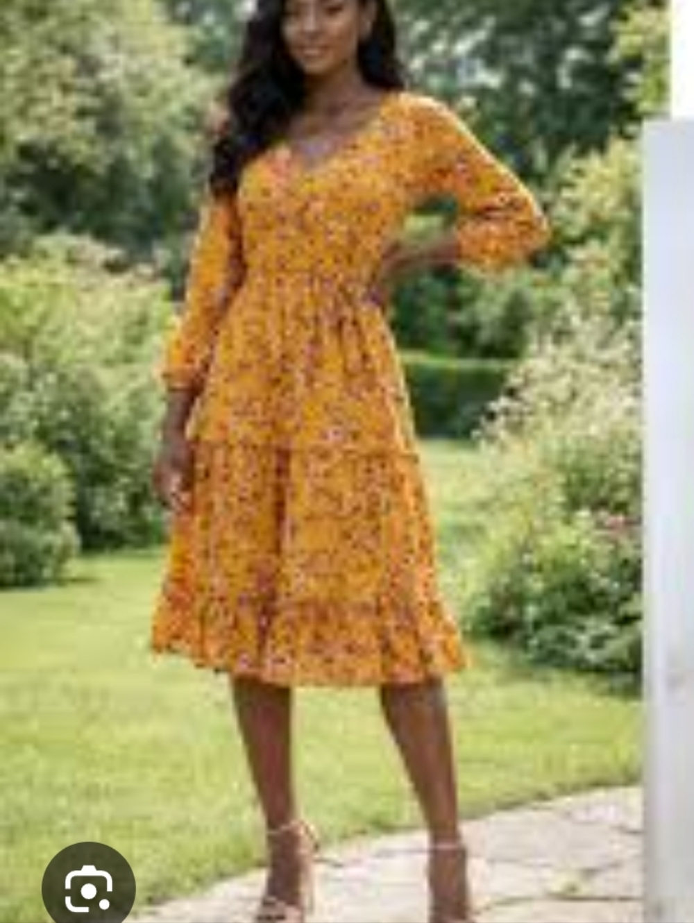 Indigo Soul Floral Mustard Long Sleeves Dress M